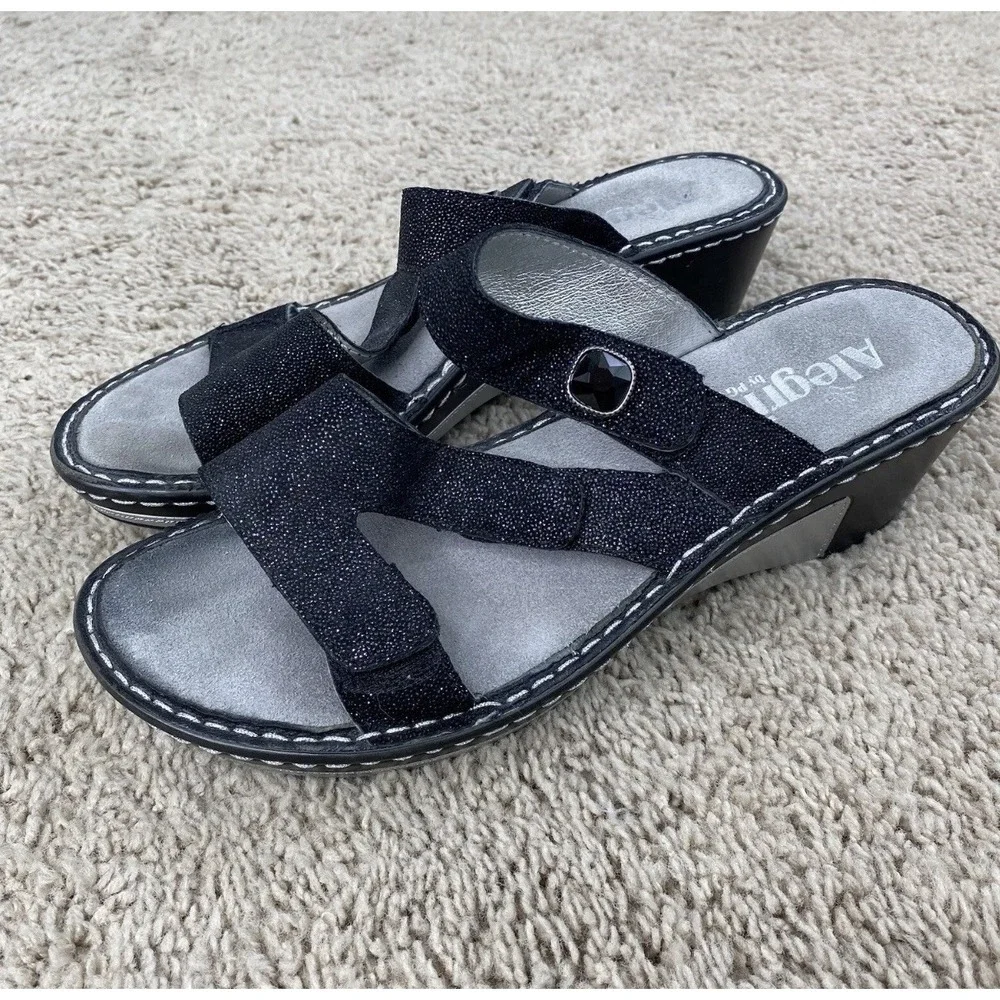 Alegria Loti Glitteroti Platform Sandals Size 38 Glitter Festive Slip‎ Resistant